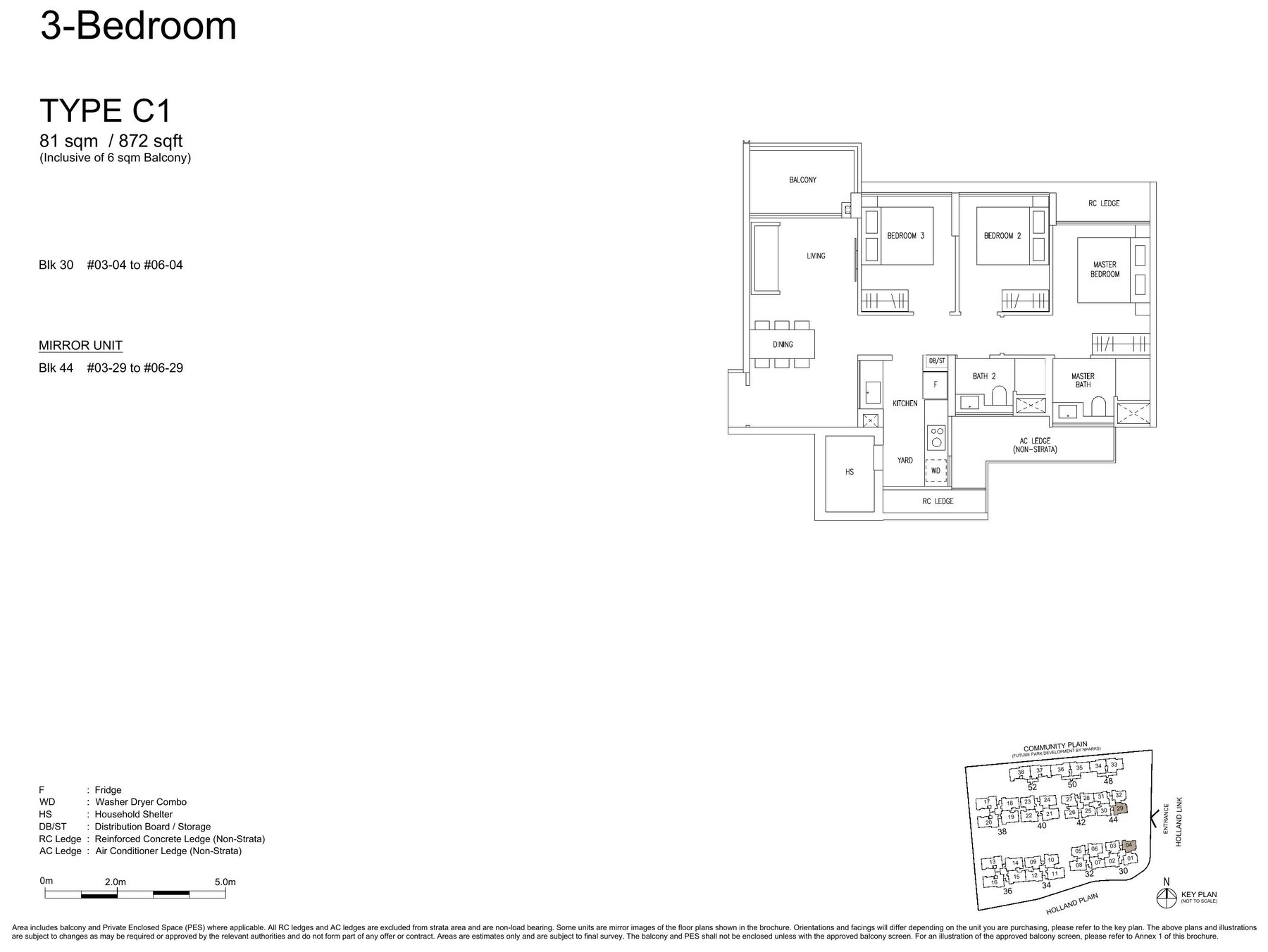3 Bedroom (C1) — 872 sqft floor plan